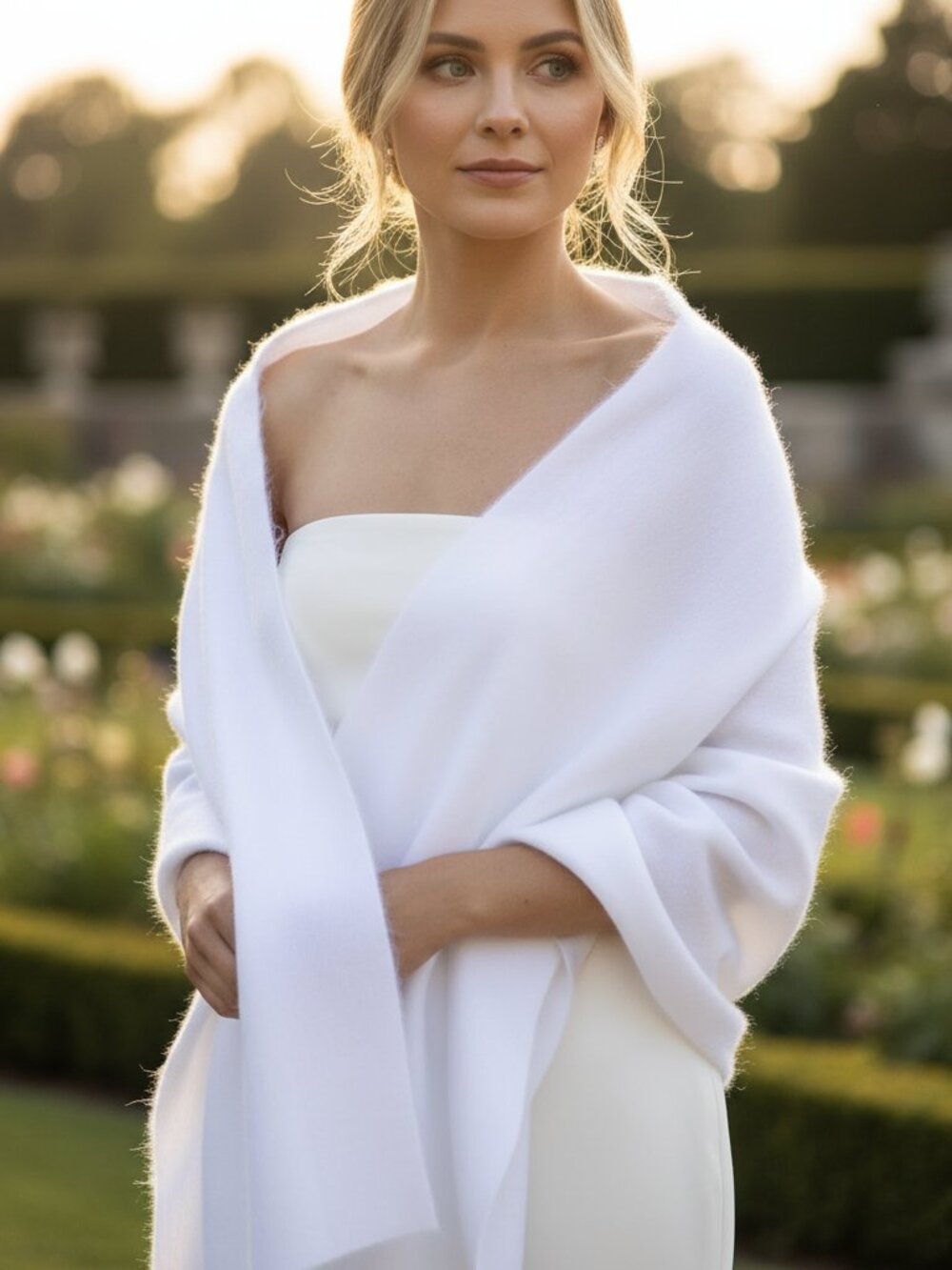 Handwoven Baby Alpaca Bridal Shawl | White | Bride, Bridesmaid, Mother of Bride